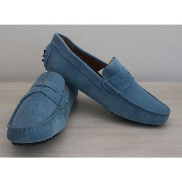The Mens Store Bloomingdale's Men Sz 8 Light Blue Sued Penny Driver Loafers $145 - Picture 3 of 11